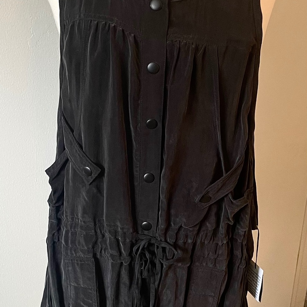 Anna Sui Black Silk Detailed Drop Waist Dress